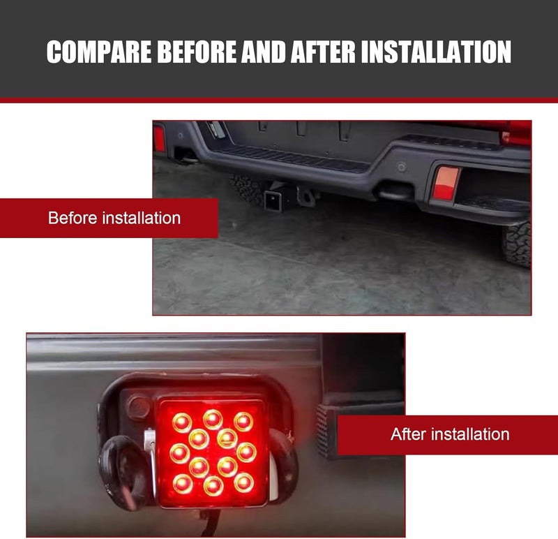 MLY 1 PC 15 LED Hitch Cover, Waterproof Trailer Hitch Cover, Square Tow Tail Light, Universal Brake Light Fit for 2 Inch Towing Receiver (Black) - Image 4
